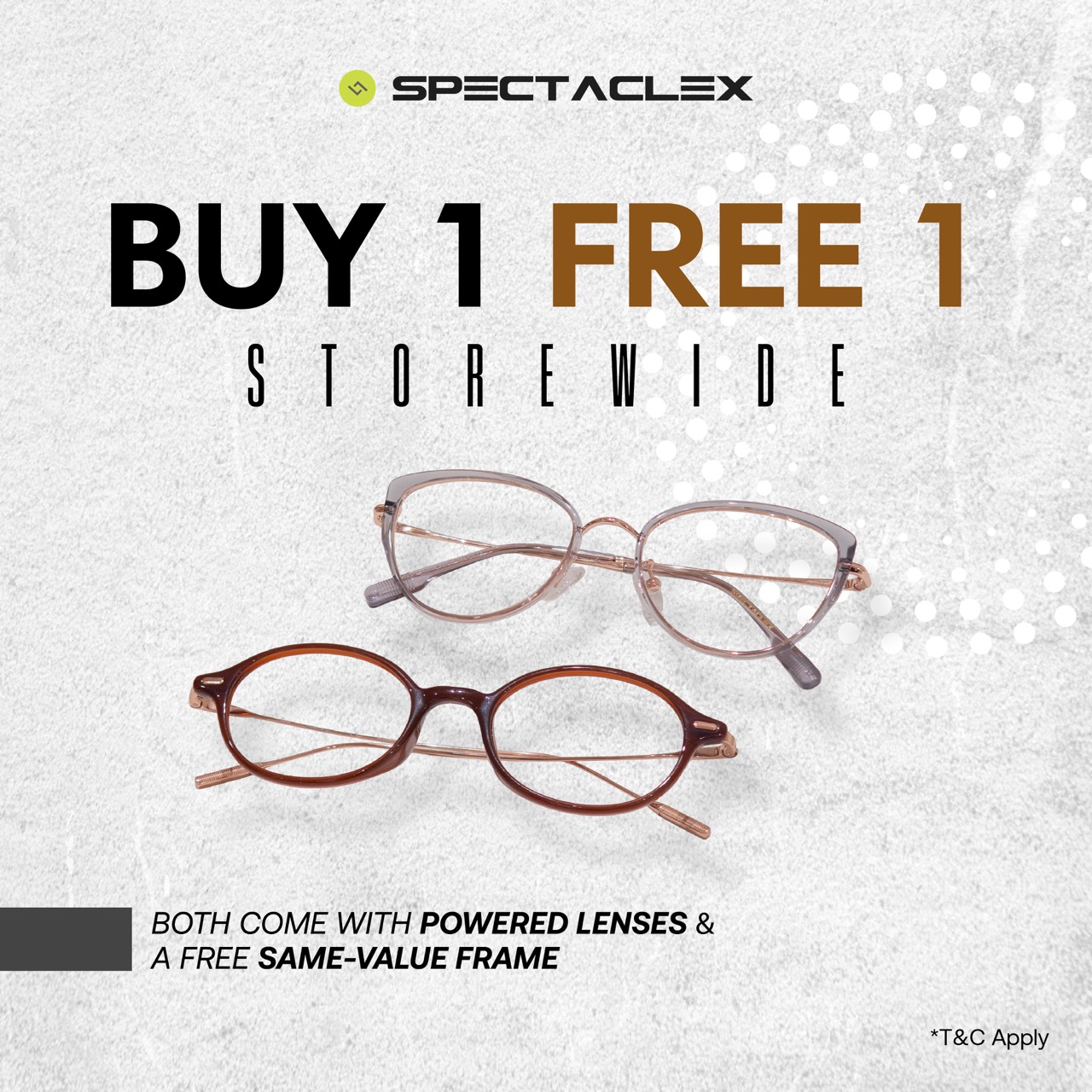 Buy 1 Free 1 promotion: two Titanium frames for RM399 including powered lenses at SpectacleX